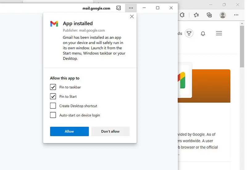 allow gmail app to install