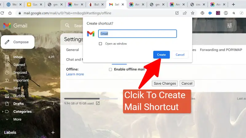 click to create gmail app desktop shortcut 