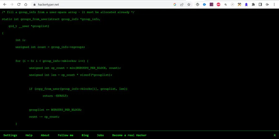HackerTyper Useless Website Screenshot
