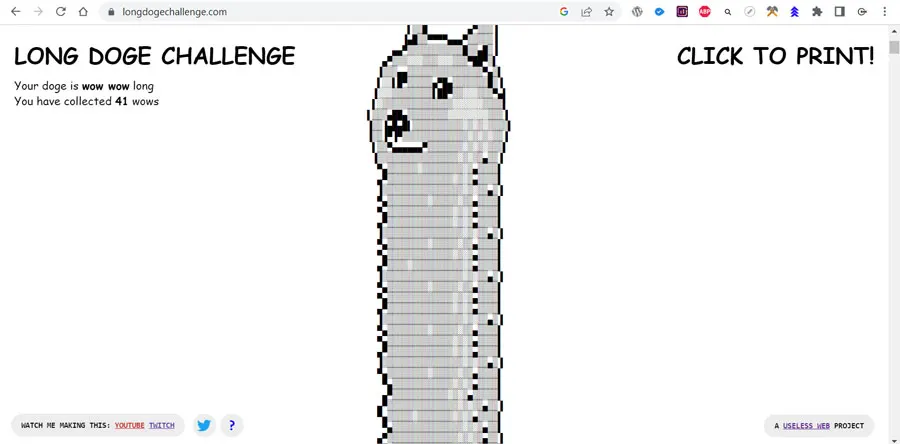 Long Doge Challenge Useless Web Screenshot