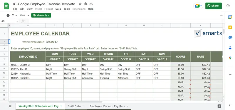 employee calendar template google sheets