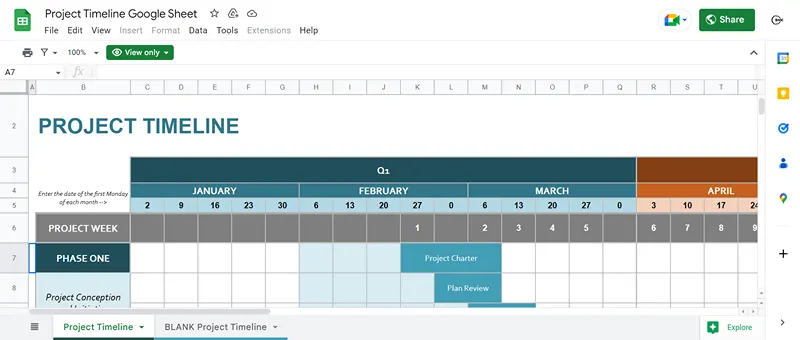 project timeline template google sheets screenshot