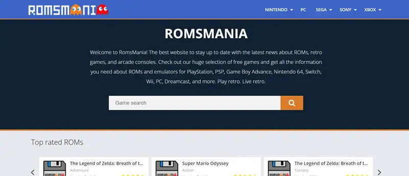 romsmania.com website screenshot