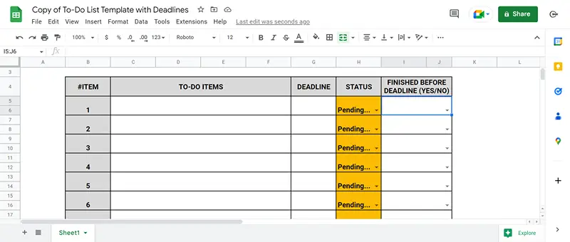 to-do list google sheet template screenshot